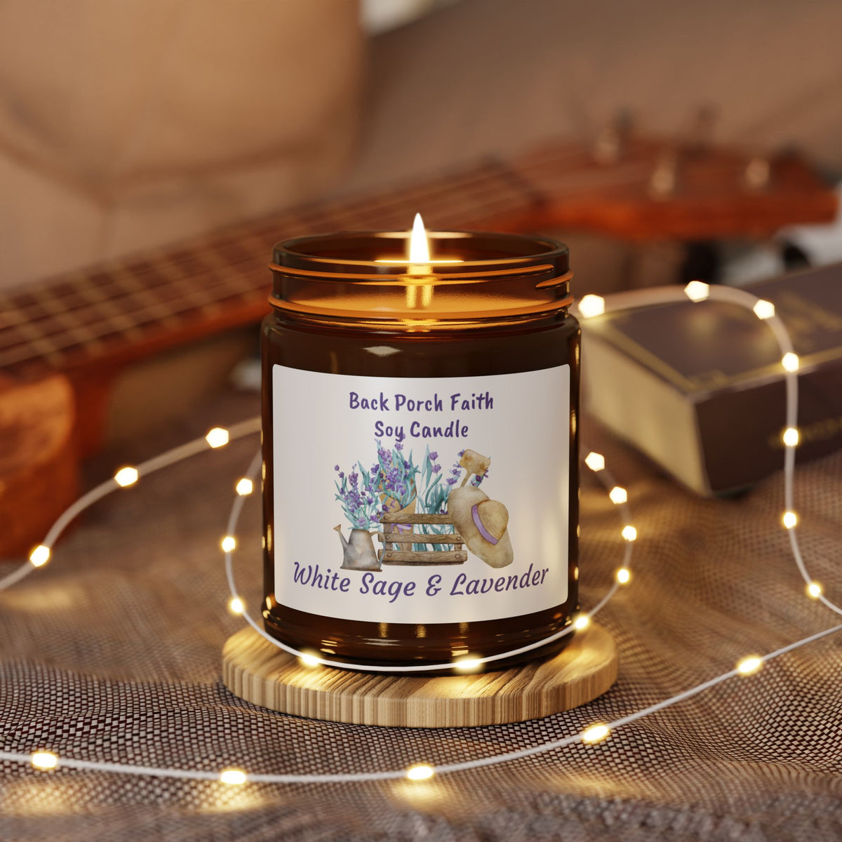 White Sage & Lavender Soy Candle — Amber Jar (Multiple Sizes)