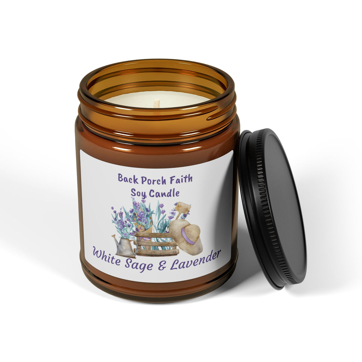 White Sage & Lavender Soy Candle — Amber Jar (Multiple Sizes)