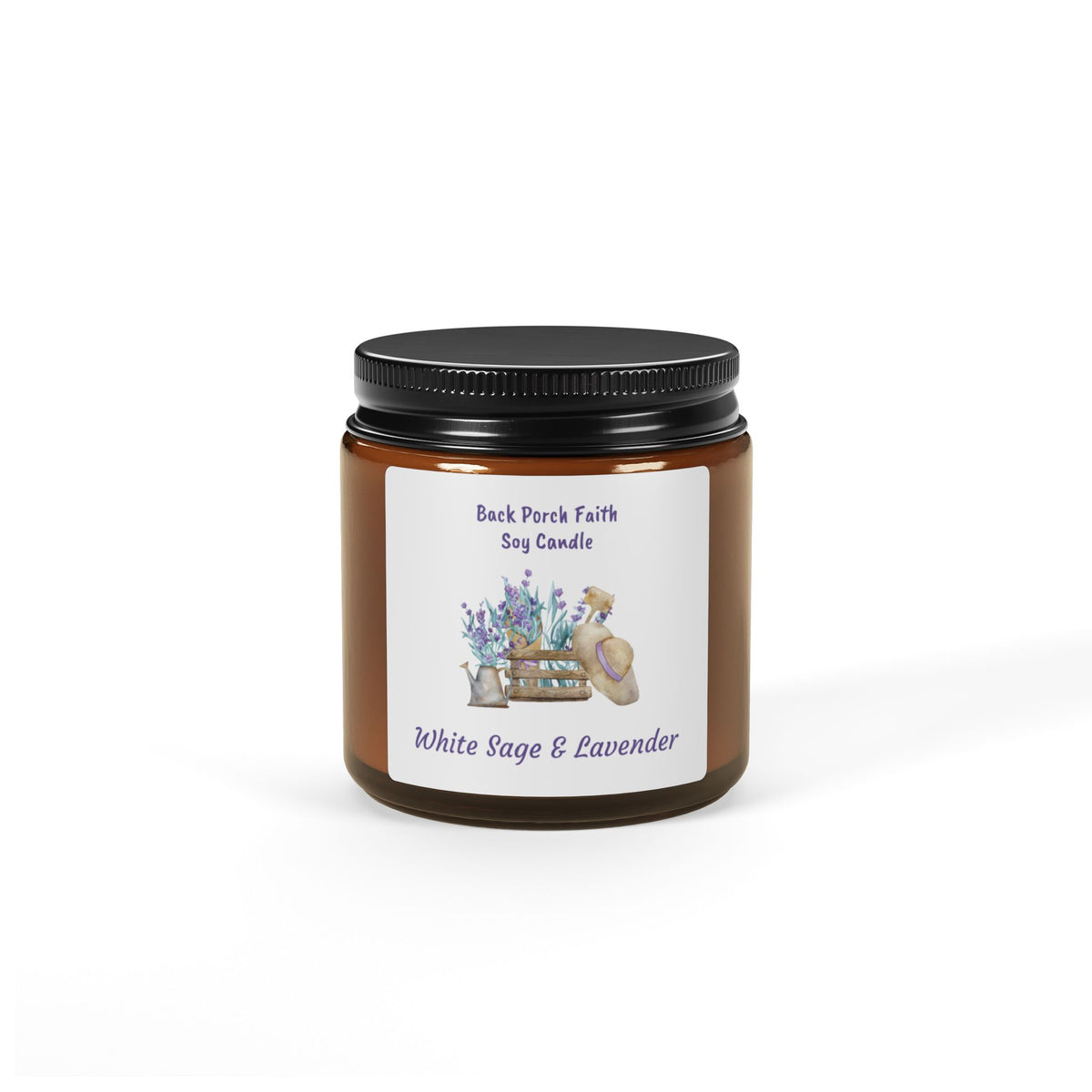 White Sage & Lavender Soy Candle — Amber Jar (Multiple Sizes)