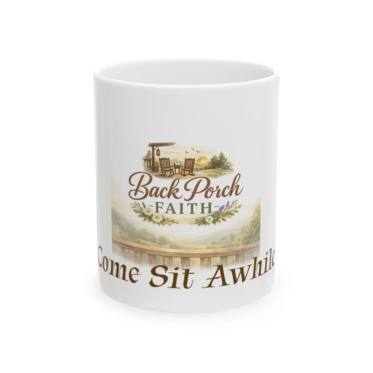 "Come Sit Awhile" Ceramic Mug