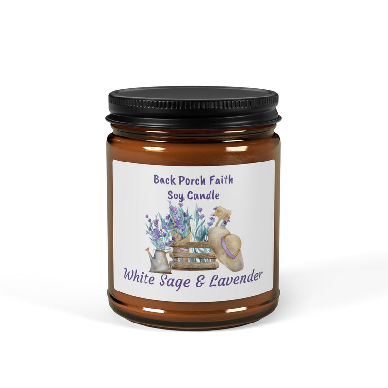 White Sage & Lavender Soy Candle — Amber Jar (Multiple Sizes)