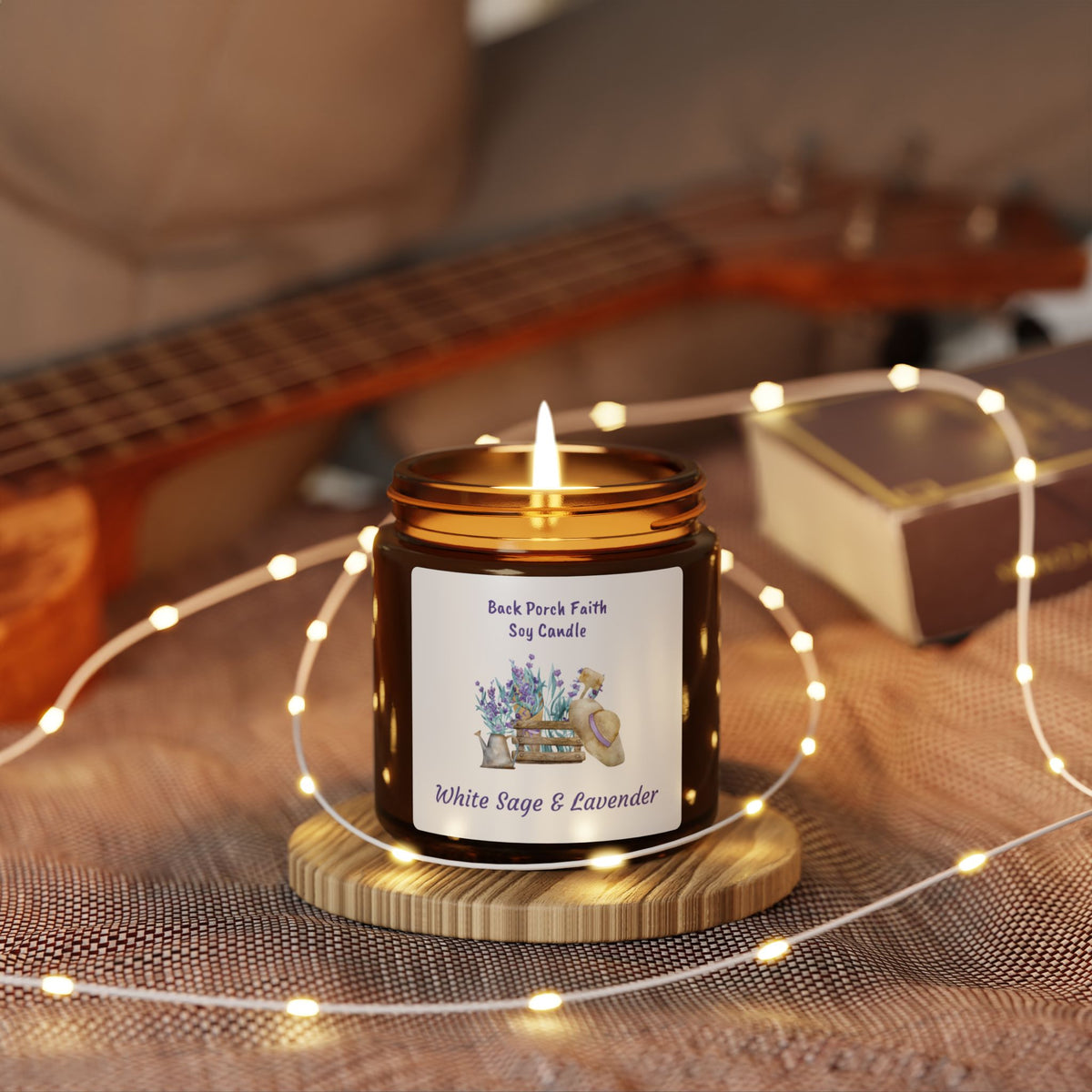 White Sage & Lavender Soy Candle — Amber Jar (Multiple Sizes)