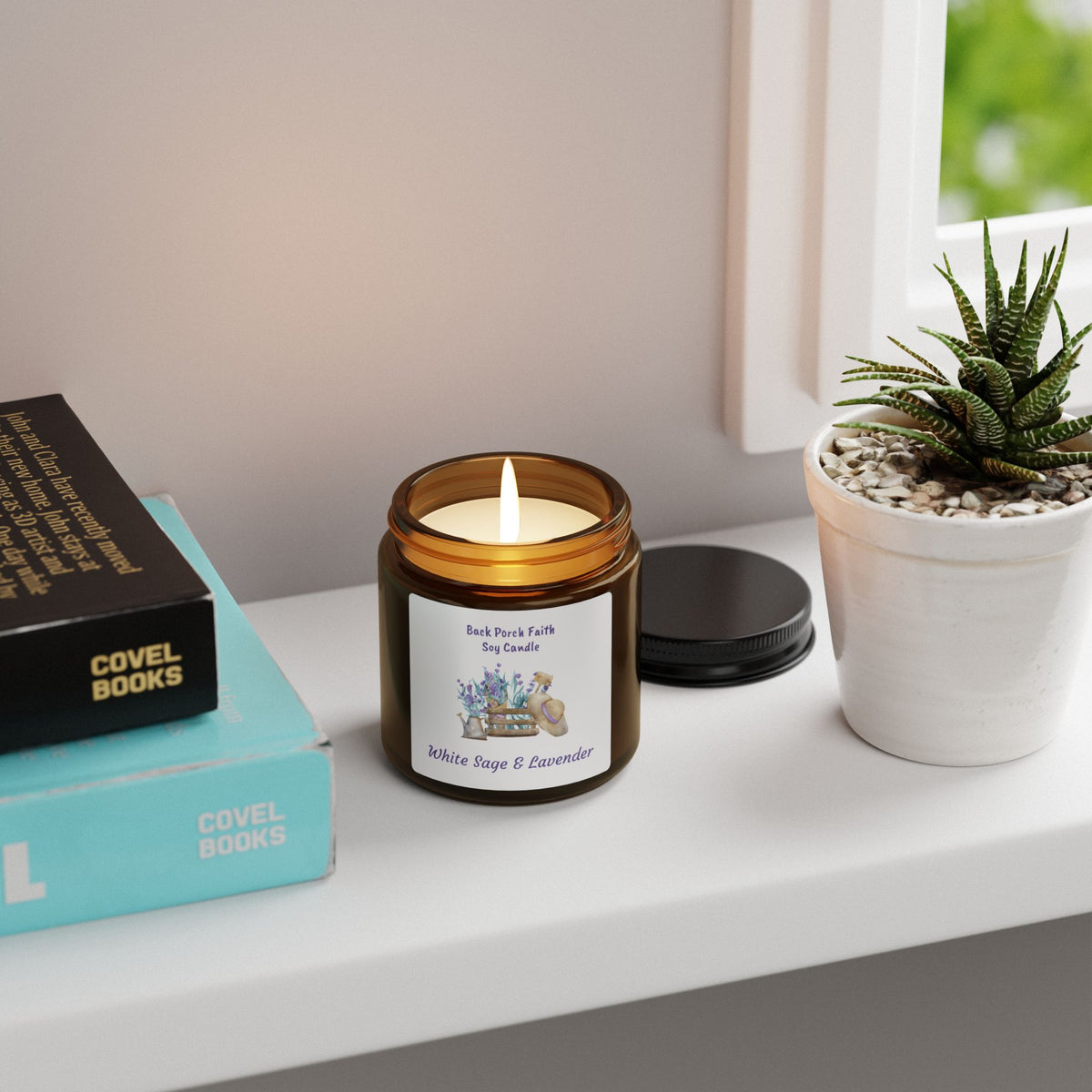 White Sage & Lavender Soy Candle — Amber Jar (Multiple Sizes)